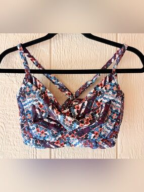 Athleta Printed Underwire Bikini Swim Top 34DD Criss Cross Back